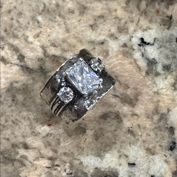 Silver Israel CZ Band Ring